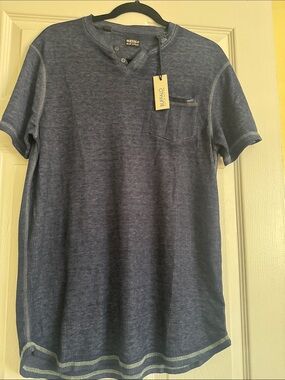 Buffalo David Bitton Indigo Blue Short Sleeve Henley Pocket Tee